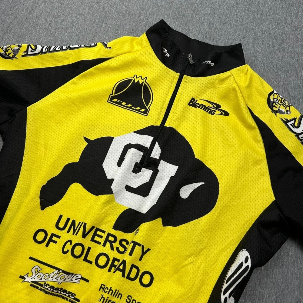 University of Colorado Biemme Cycling Jersey Mens Small Yellow Black 1/2 Zip